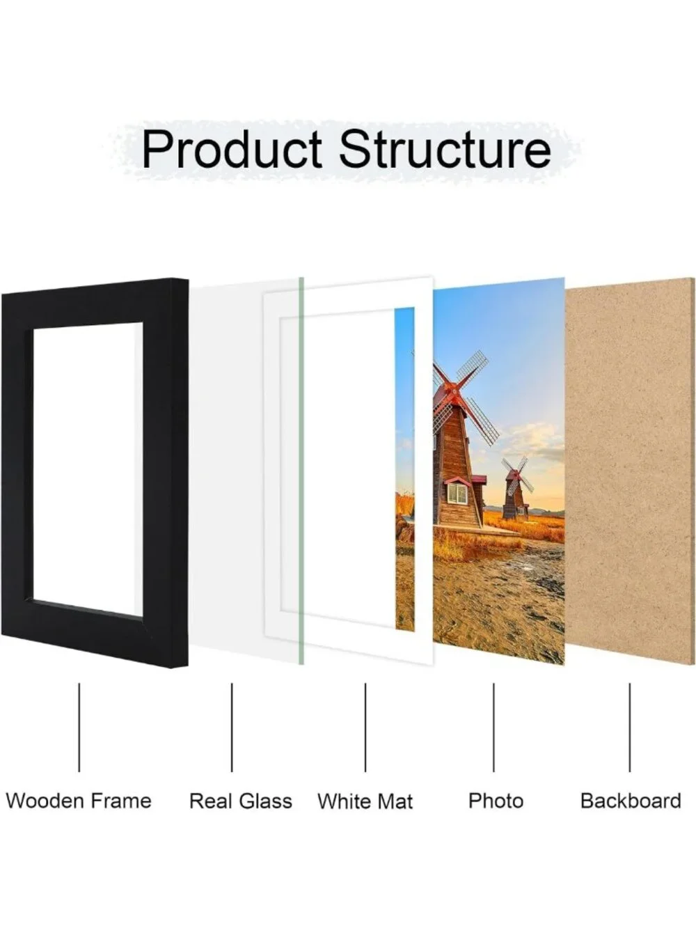 Set of 4 Black 5x7 Wooden Photo Frames with Mat for 4x6 Photos, Wall & Tabletop